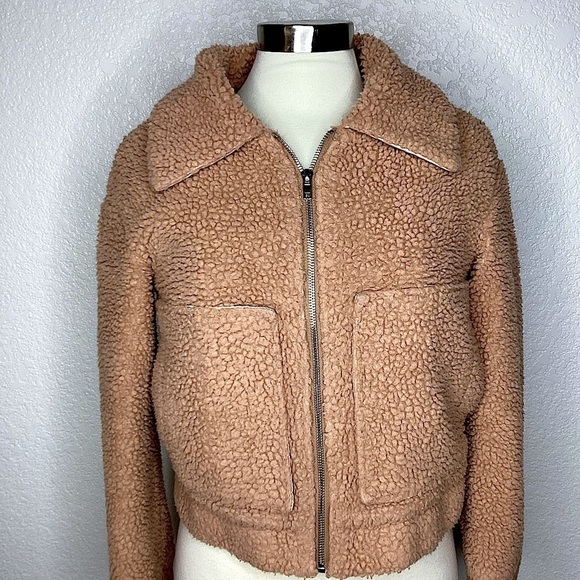 PRINCESS POLLY SIZE 0 TEDDY TAN BROWN DORIA JACKET SHERPA SOFT TOP GUC - Picture 1 of 13